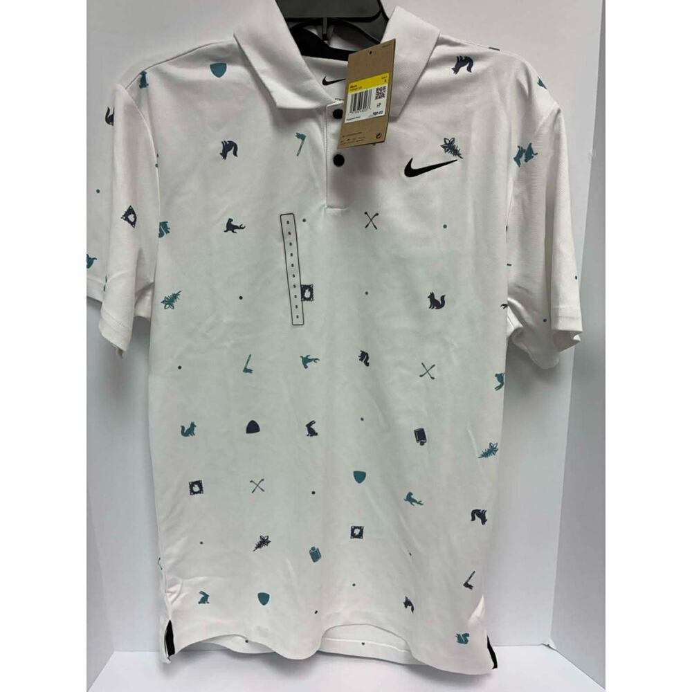 Nike Tour Dri-Fit Icon All Over Print Golf Polo White‎ Men's Size S FQ0426-100